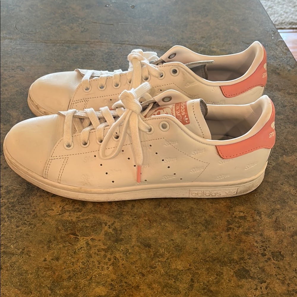 Adidas White and Pink Sneakers with Perforated Design